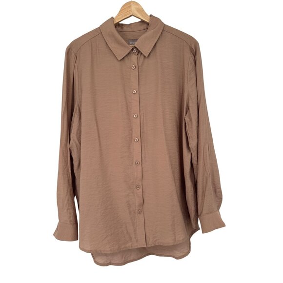 Chicos 2 Button-Down Collared Shirt top Womens Size large crinkle - Picture 1 of 5